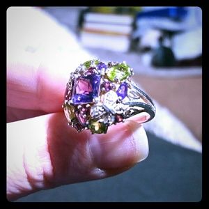 Genuine amethyst and peridot butterfly ring